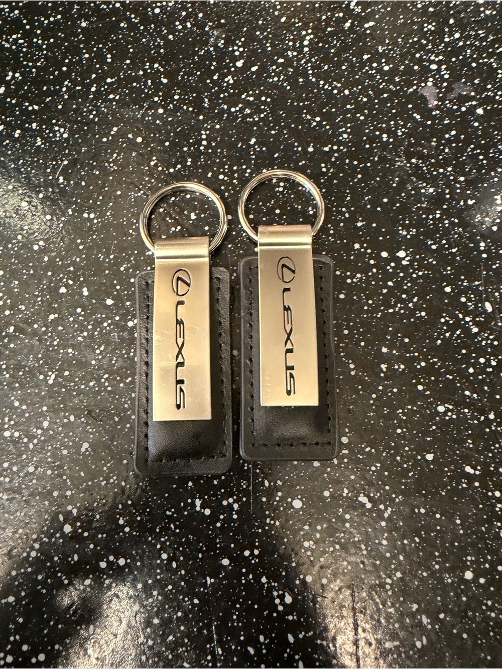 Black Leather & Silver Keychain - Branded Accessory